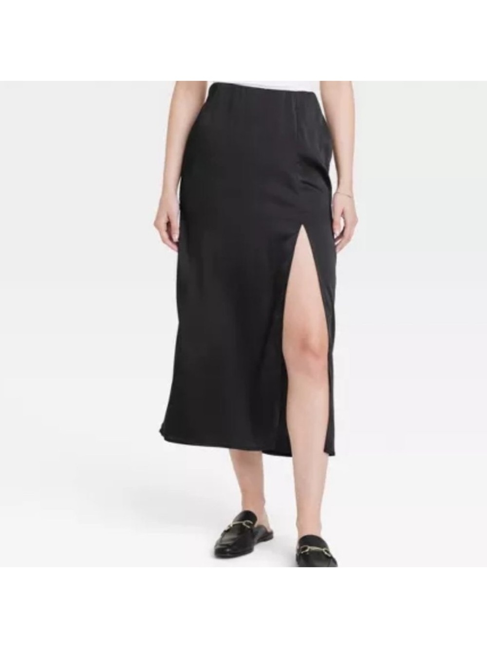 A New Day Black Satin Maxi Skirt with Slit - Picture 7 of 7